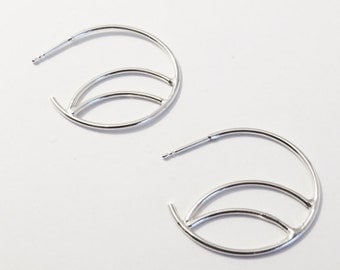 Modern Silver Hoop Earrings - 925 Sterling Silver Earrings - Jewelry For Everyday Use - Handmade Jewelry