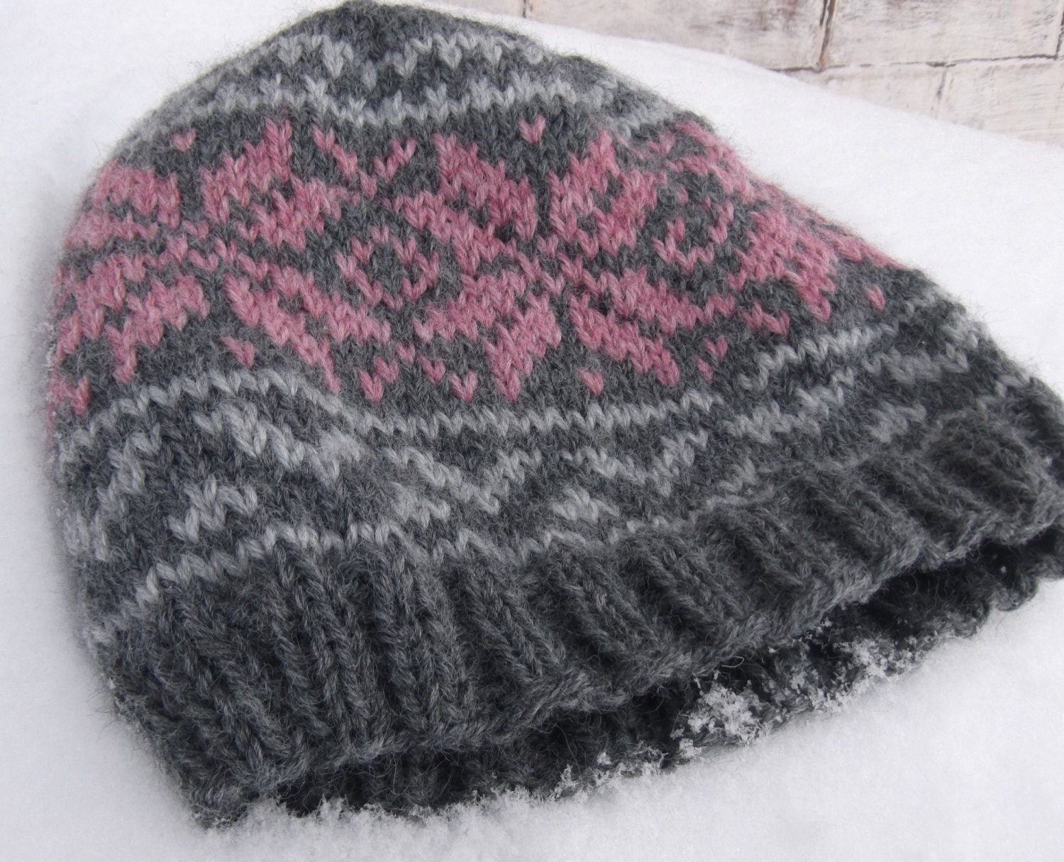 Knitted Norwegian Star Hat Pink Snowflake Beanie NORWEGIAN