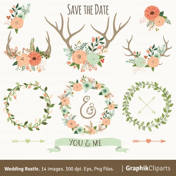 Rustic Wedding Clipart. WEDDING CLIPART. Floral