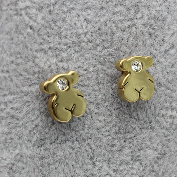 Gold Teddy Bear Stud Earrings Teddy Bear by GustavsDachshundShop