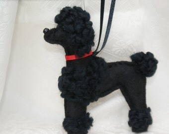 felt poodle ornament, black poodle ornament, handmade felt ornament
