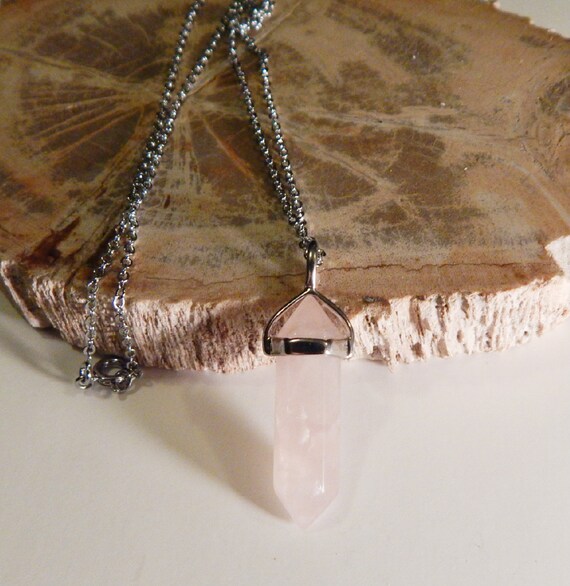 Rose Quartz Crystal Necklace Rose Quartz by VetroJewelryDesigns