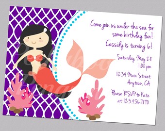 Mermaid Invitations, Birthday Party Invites, Girl's Birthday Invitations, Kid's Birthday, Ocean Invites, Underwater Party Invites, Digital