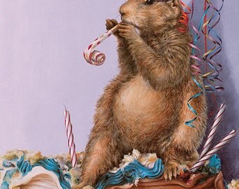 Birthday Cards, Greeting Cards, Groundhog Day Card, Blank Cards, Groundhog Party Card, Child's Birthday Card, Animal Art