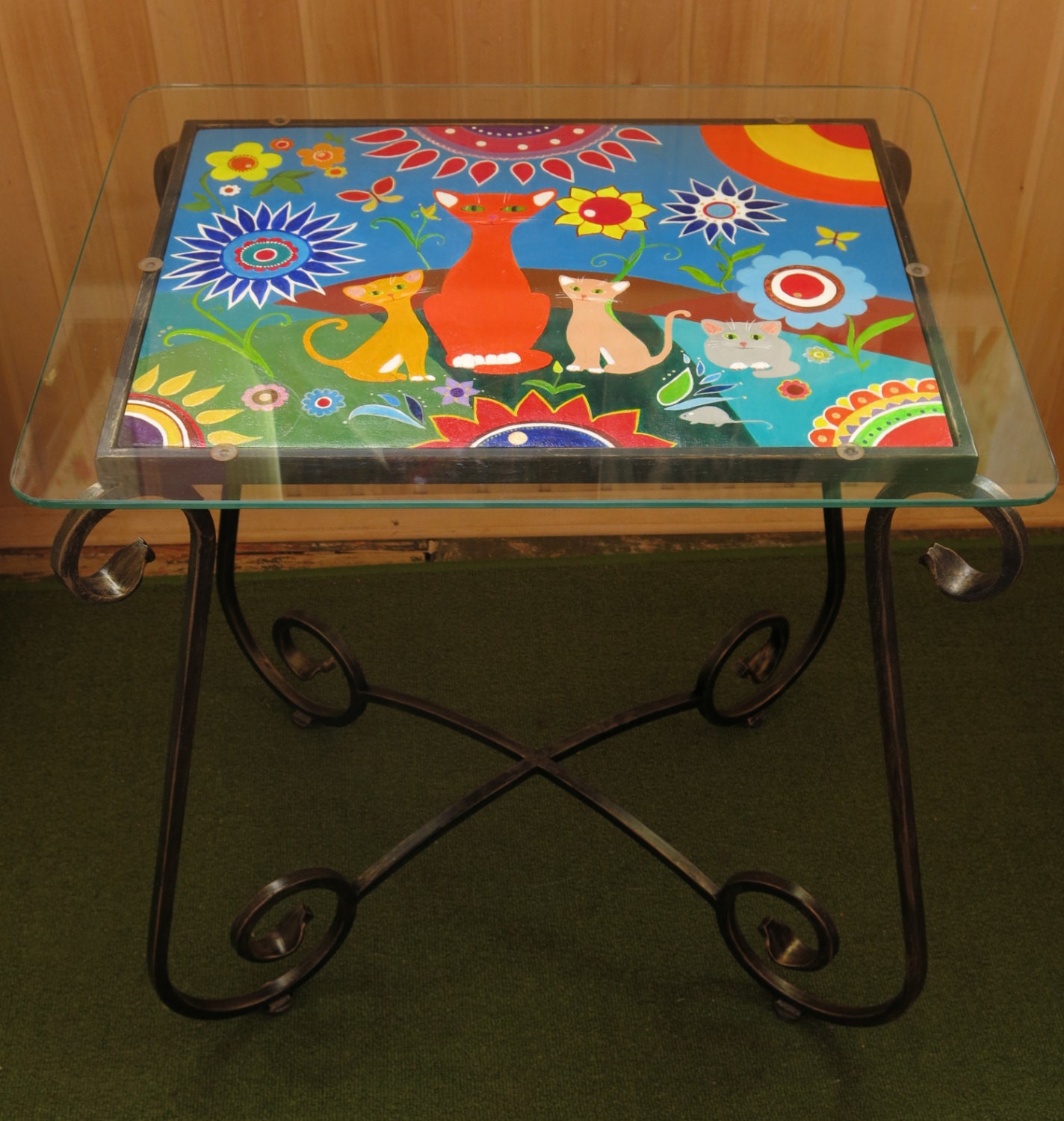 Hand-painted coffee table Colorful furniture Forged by AnnaplusK