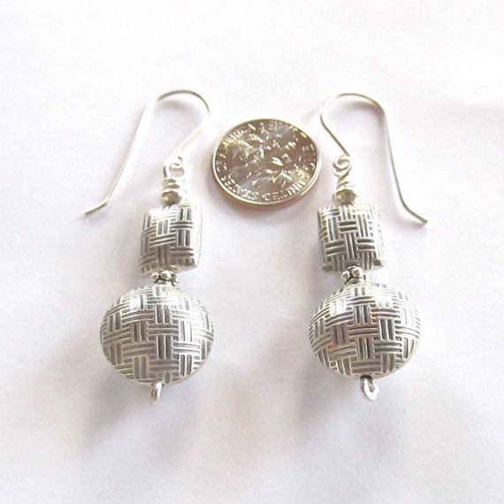 Sterling Silver Basket Weave Earrings Silver by OmiSilver on Etsy
