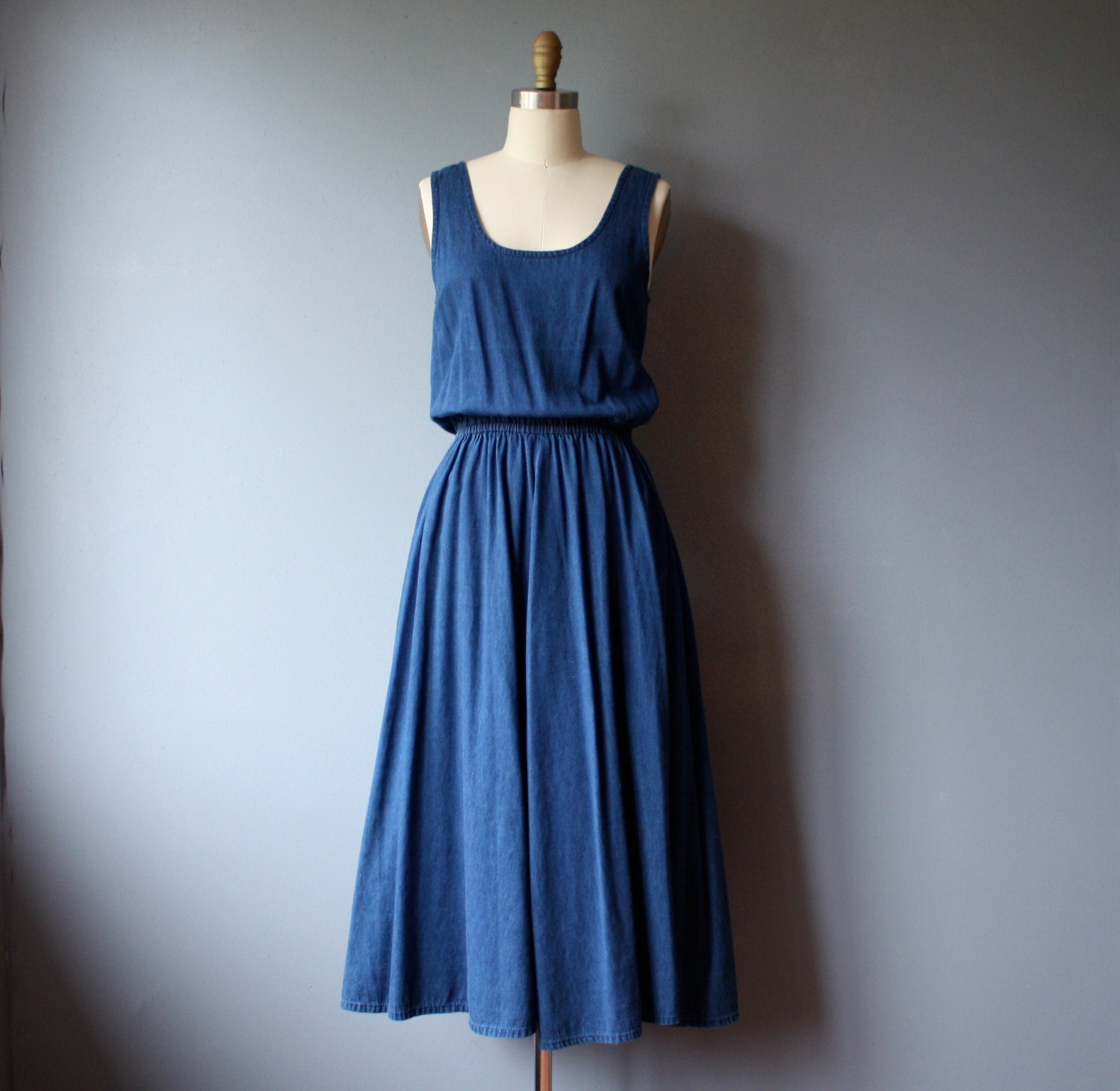 vintage denim halter dress blue maxi dress m l