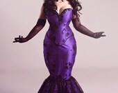 Goth Alternative Wedding Gown - Elegant Midnight- Steel Boned Corset- Lace Overlay - Mermaid Fishtail Silhouette --Custom to Order