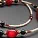Red Beaded Lanyard. Black and Red Badge Holder. Handmade ID Lanyard. Bright Red Beaded Badge Holder.