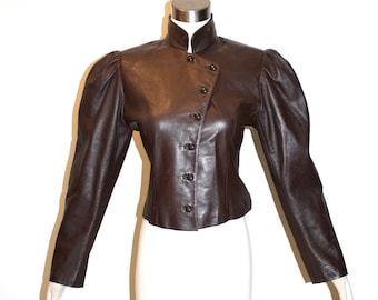 UNGARO PARALLELE Vintage Leather Jacket Brown Victorian Blazer - AUTHENTIC -