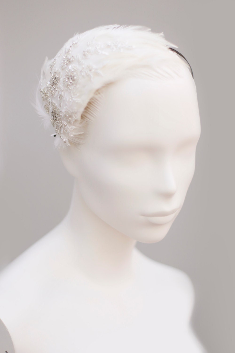 Sample Sale Feather Headpiece Wedding Beaded Bridal Band