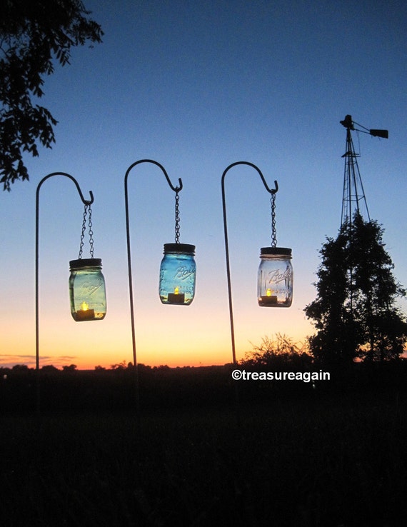Jar Lanterns on Hooks White Shepherd Hooks 6 Mason Jar
