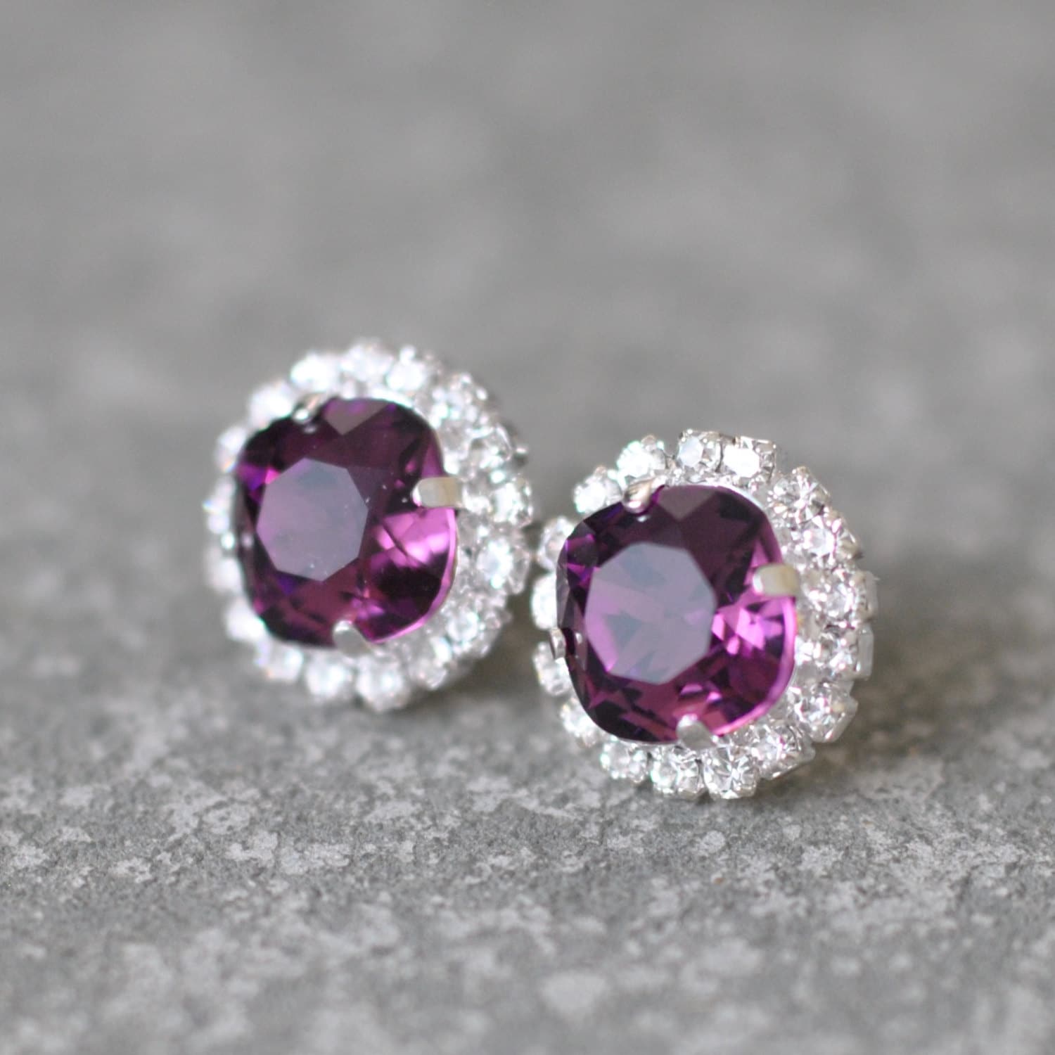 Amethyst Purple Stud Earrings Swarovski Crystal by MASHUGANA