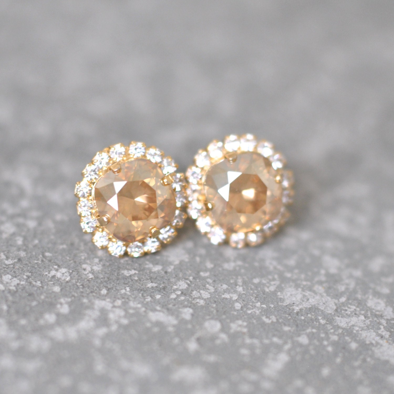 Champagne Diamond Earrings Swarovski Crystal Studs by MASHUGANA
