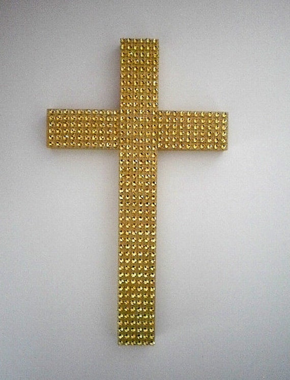 SPARKLING GOLD CROSS Handpainted Decorative Wall Cross w/