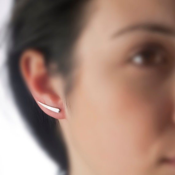 Titanium earrings silver ear climber ear cuff silver