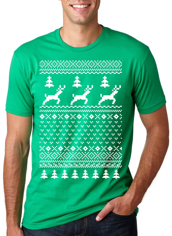 MENS Funny GREEN Ugly Sweater T-Shirt christmas by CrazyDogTshirts