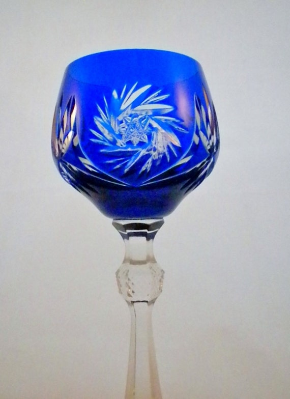 Bohemian Cut Crystal Cobalt Blue Stem Wine Glass By Oldandnew8 5137