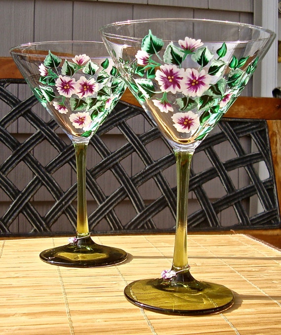 Hand Painted Martini Glasses With Flowers And by ipaintitpretty