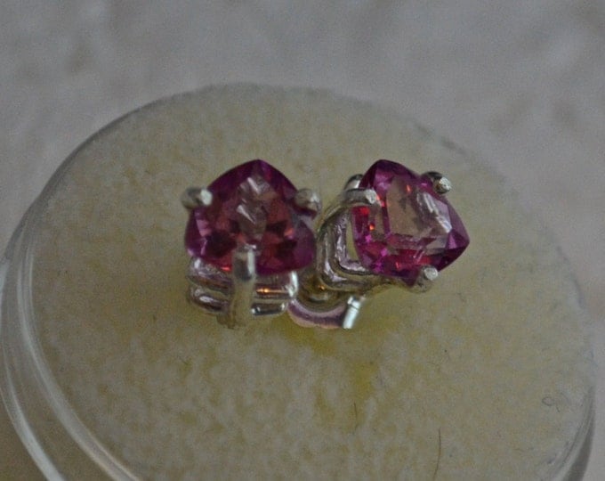 Pink Topaz Studs, 6mm Trillion, Natural, Set in Sterling Silver E694