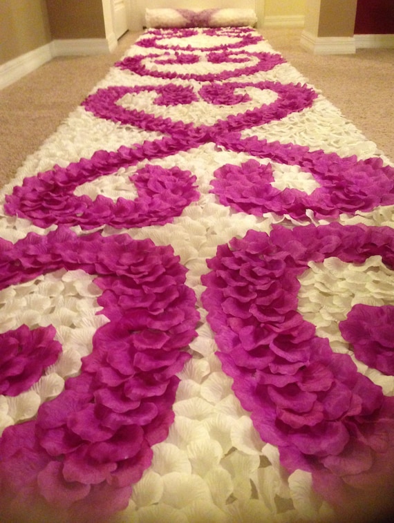 Rose Petal Aisle Runner Orchid Heart Purple & Ivory Silk