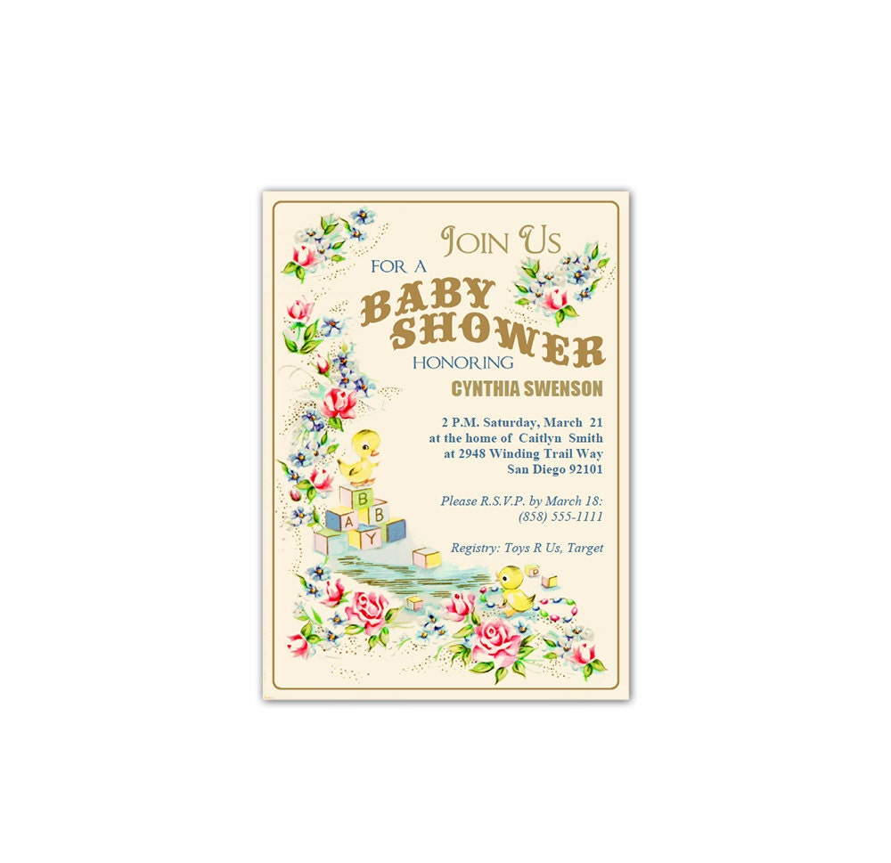 Vintage floral baby shower invitation / printable baby shower