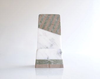 Power of Stripes iPhone Android Samsung Docking Station, White Carrara Marble iPhone Dock, Android iPhone 5 iPhone 6 Samsung Galaxy 5 Dock,