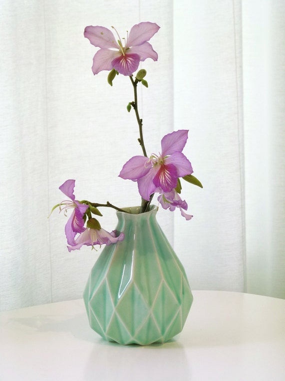 Geometric vase Light green ceramic flower vase by StudioArmadillo