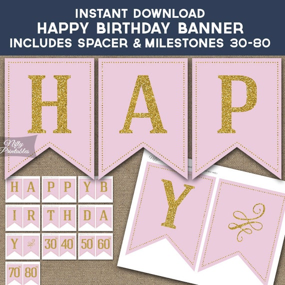 Birthday Banner Printable Happy Birthday Banner Pink Birthday Banner Printable Happy Birthday Banner Pink