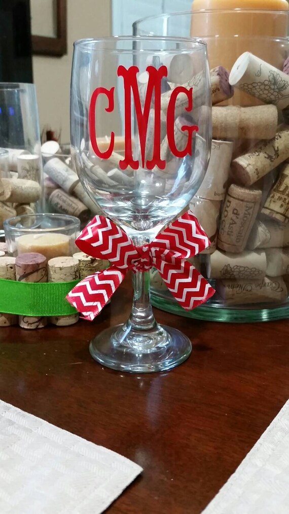 Monogrammed Wine Glass Personalized Wine by MaeandMarieDesigns