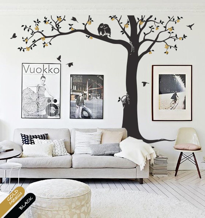 Large Tree Wall Decal with Owls and Birds