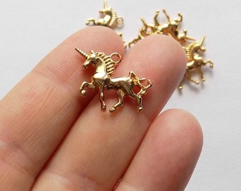 6 Rose Golden Plated Unicorn Alloy Charms Pendants 3D - #RG0003