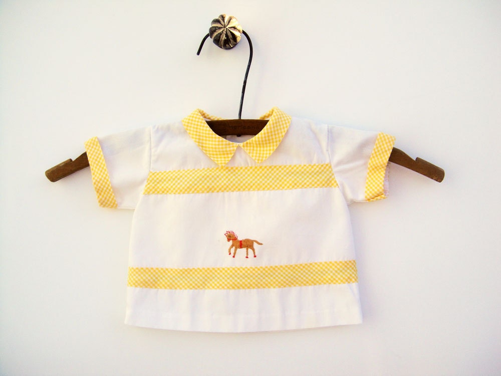 Baby Boy Clothes Horse Shirt Yellow and White by StarGlowVintage