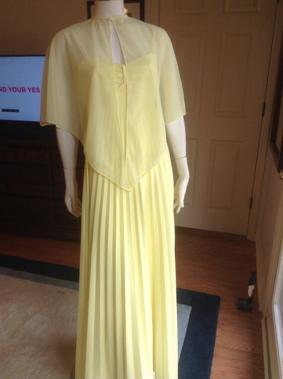 1970s Yellow Long Dress with Cape / JC Penneys by Traciesplace