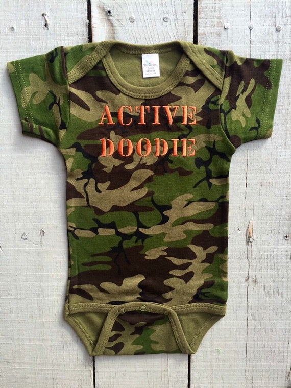 Camo Military Onesie Active Doodie baby boy embroidered