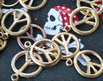 Peace Sign charms, 100, vintage, nostalgia die cast gold colored metal charms