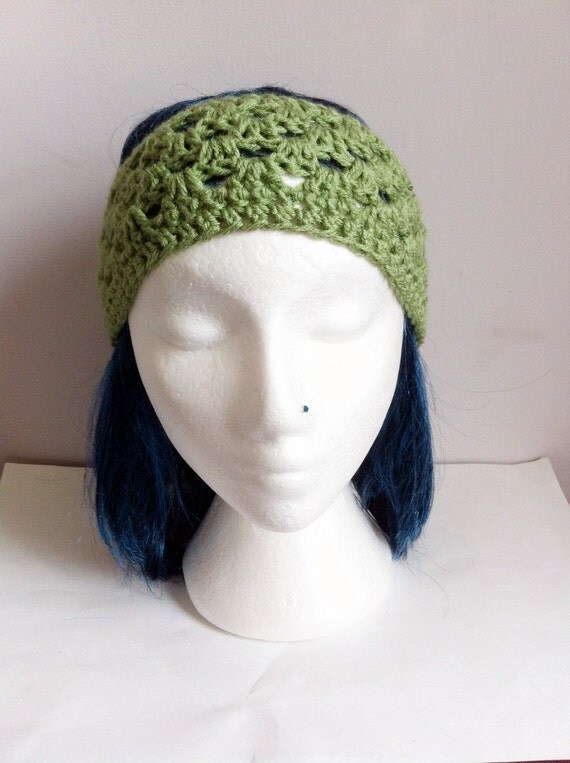 Crochet Boho Headband Green and brown nonslip lace up Hippie