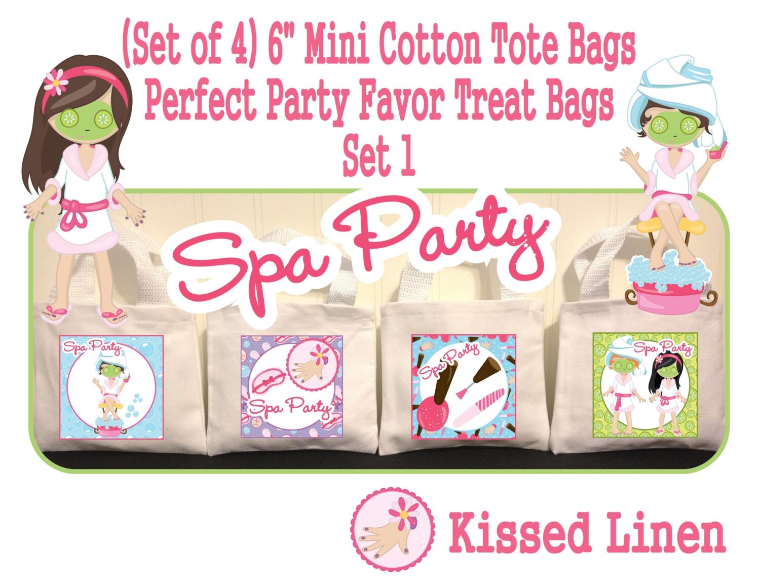 Spa Party Treat Favor Gift Bags Mini 6x5 White