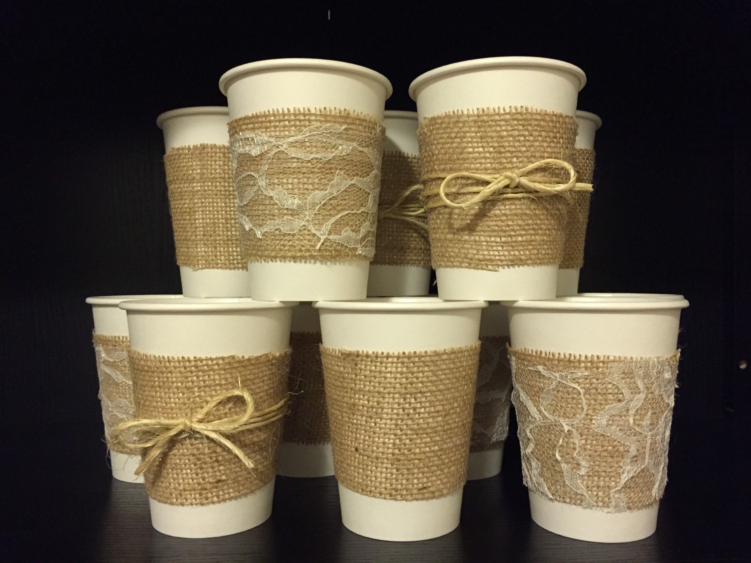 Burlap Cups for a Wedding Shower Bridal by LaceTwineAndBurlap