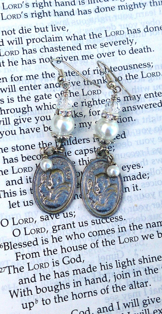 Silver and Pearl Religious Earrings Saint EaRRings Religious