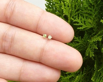 Tiny 2mm Peridot Stud Earrings - Sterling Silver Cartilage Studs - August Birthstone Studs - Peridot Earrings - Tiny Cartilage Studs