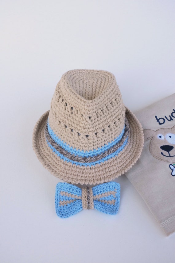 Fedora Hat and Bow Tie Set Baby Boy Shower Gift Newborn