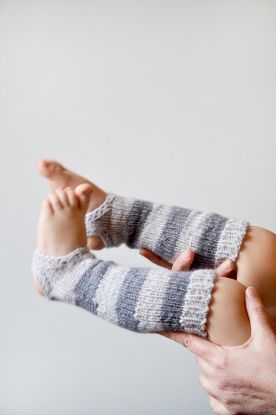 Hand knit striped toddler leg warmers // Baby yoga socks