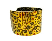 Floral Print, Brass Cuff Bracelet, Quatrefoil Pattern, Romantic Jewellery, Black Flowers, Limited Edition Jewellery