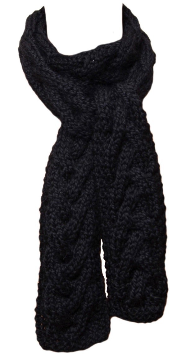 Hand Knit Scarf Black Cable Baby Alpaca by StudioatRedTopRanch