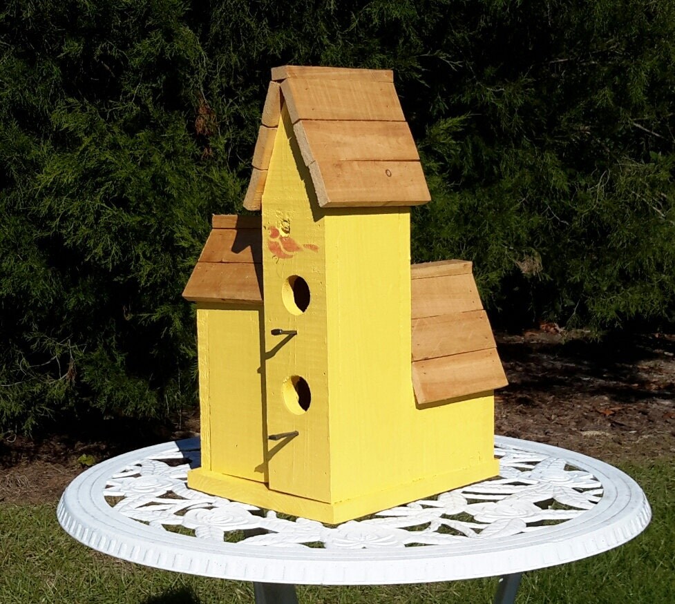 Yellow Country Condo Birdhouse Outdoor Birdhouse Handmade