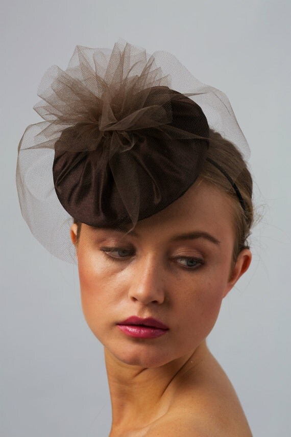 Chocolate Brown Silk Pill Box Hat/Fascinator/Headpiece