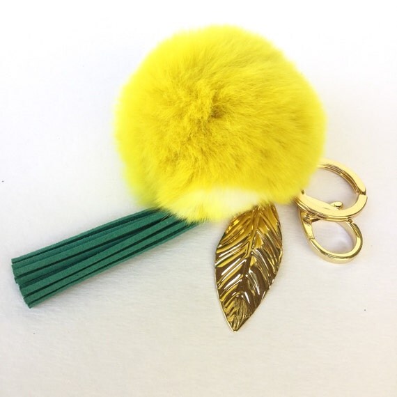 keychain pom pom tassel in pompon keychain pom charm LEMON fur bag rex rabbit unique pom