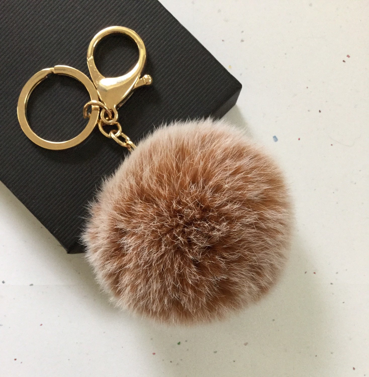 pom pom h&m keychain pom ball fur by YogaStudio55 Frosted New pom keychain brown Fur