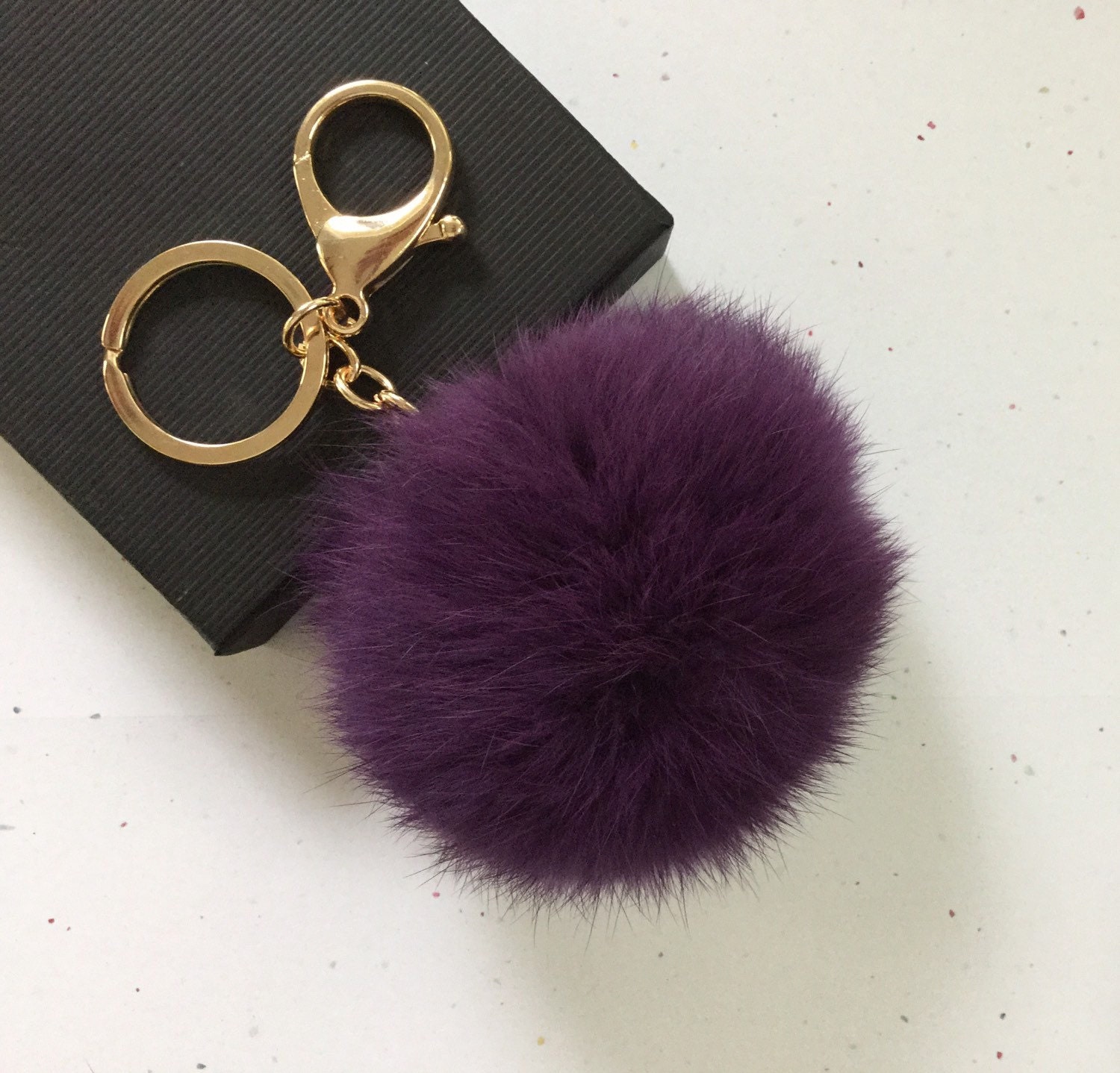 pom ball pom keychain pom bag by Deep YogaStudio55 ball Fur pom keychain New purple fur